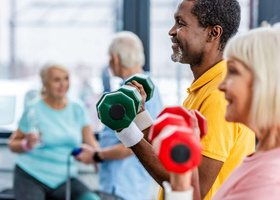 Older adults doing a workout exercise